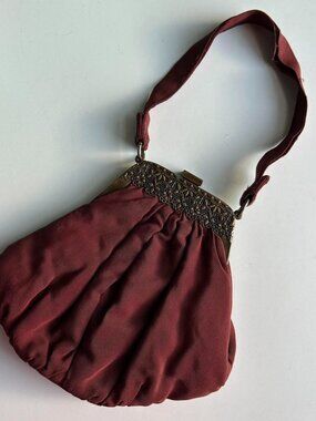 Vintage 1920’s Burgundy Purse with Metal Trim